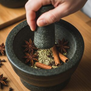 öt fűszer dörzsmozsárban